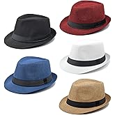 Gionforsy 5 Pack Mens Fedora Hat Classic 1920s Hat Short Brim Fedora Hats Summer Beach Panama Hat for Men Women