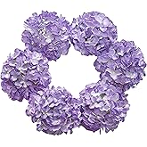 DuHouse Silk Hydrangea Artificial Flowers Heads with Stems for Wedding Home Decor Pack of 6 (Purple)