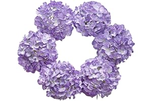 DuHouse Silk Hydrangea Artificial Flowers Heads with Stems for Wedding Home Decor Pack of 6 (Purple)