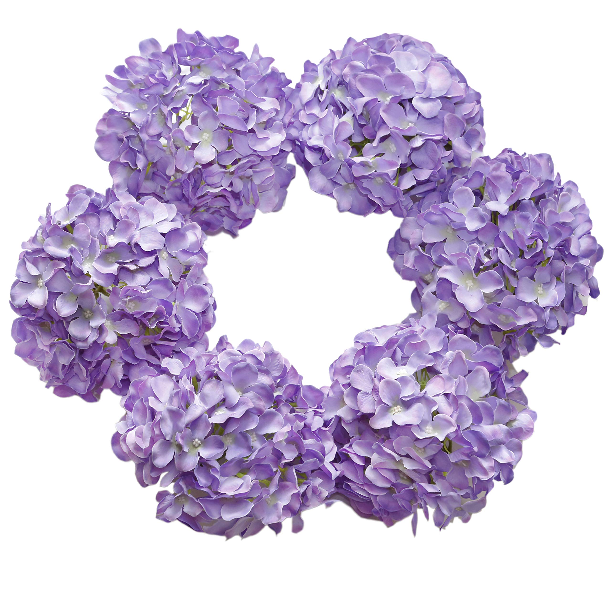 DuHouse Artificial Bigger Silk Hydrangea Flower Heads with Stem Realistic Fake Hydrangea Flower Bouquets for Wedding Home Party Garden Centerpiece Pack of 6(Purple) — image 1