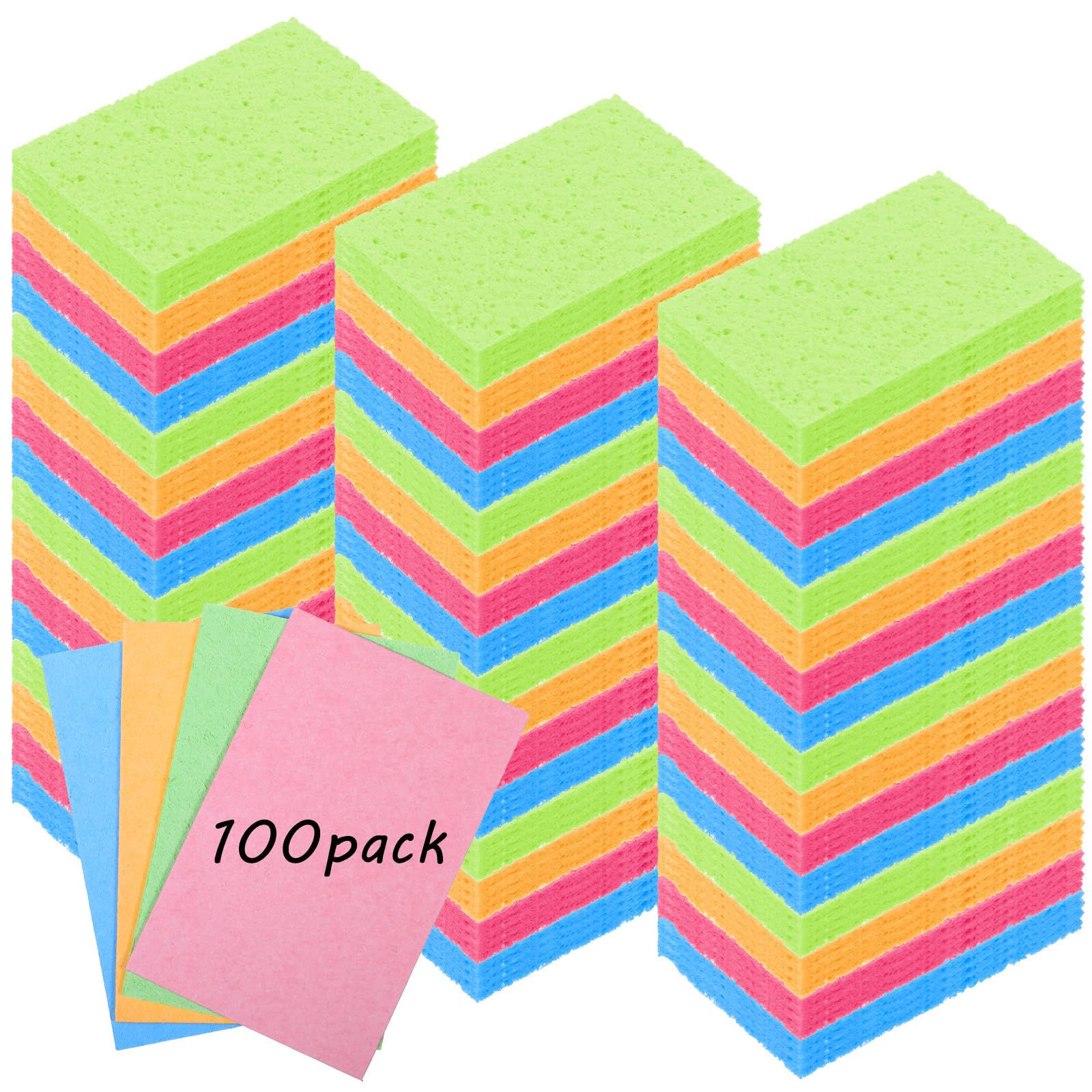 Photo 1 of 100pcs Kitchen Sponges Bulk Natural Sponges for Dishes Reusable Dish Sponge Scrub Compressed Wood Pulp Sponge Non-Scratch Cleaning Spongefor Kids DIY Kitchen Bathroom Household
