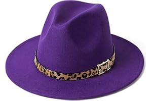 HUDANHUWEI Women's Wide Brim Felt Fedora Panama Hat with Leopard Belt Buckle