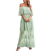 Women's Casual Off Shoulder Lace Maxi Dress Boho White Bridesmaid Wedding Evening Party Dresses