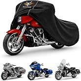 MotoTarp 600D Heavy-Duty Waterproof Motorcycle Cover for Outdoor Storage - All-Season Weather Protection with Air Vents, Exhaust Heat Shield, Wheel Lock Slots &amp; Reflective Strips