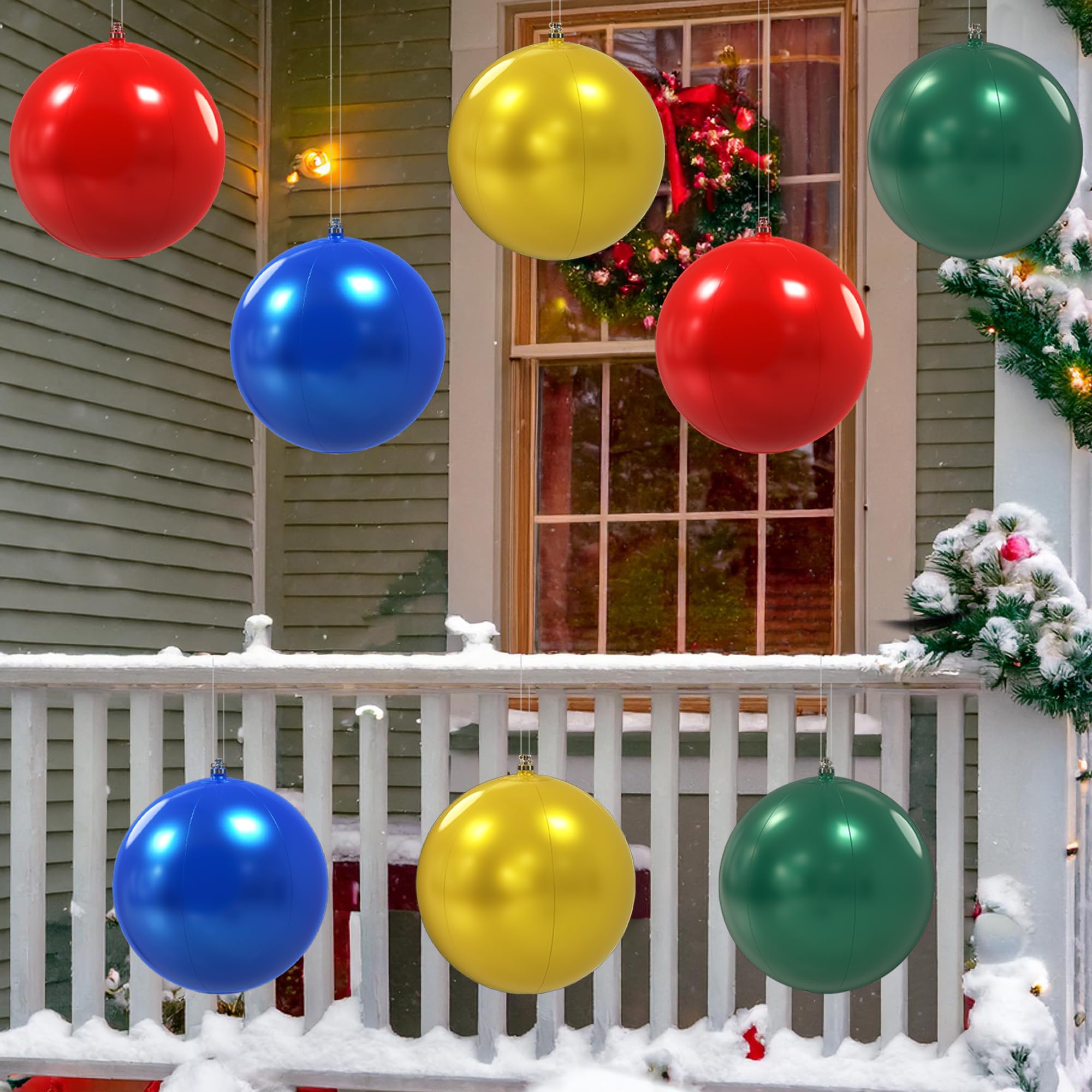 Photo 1 of SEETOHOME 8 PCS Outdoor Christmas Decorations, 12 Inch Large Inflatable Christmas Ornaments Balls Outdoor for Front Door, Yard, Lawn, Porch, Garden or Window Decoration