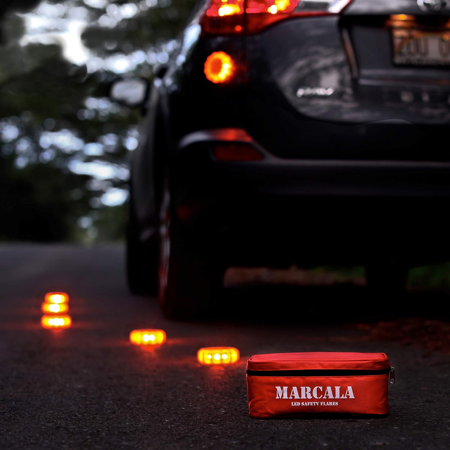 MARCALA LED Road Flares 6-Pack | The Only Roadside Safety Disc Kit with a Whistle | DOT Compliant LED Safety Flares Kit w/Batteries Installed, Carry-Case and 4 Bonus Items | Feel Safer on the Road!: Automotive