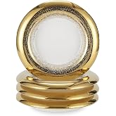 Andaliz 10 Inch Porcelain Dinner Plates Set of 4 - Hand-Decorated Gold Speckled Rim, Restaurant Grade Fine Dining Ceramic Plates for Elegant Presentation, Pasta, Seafood, Salad, Sushi