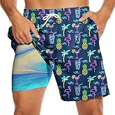 Feim-AO Mens Swim Trunks with Compression Liner 2 in 1 Quick-Dry Swim Shorts Men Board Shorts Swimwear for Swimming Beach