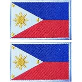 EmWoot 2PCS Philippines Flag Patches Embroidered Morale Patch Hook and Loop | Tactical Military Patch,Versatile Tactical Attachment,Applique Fastener,3&times;2 inches