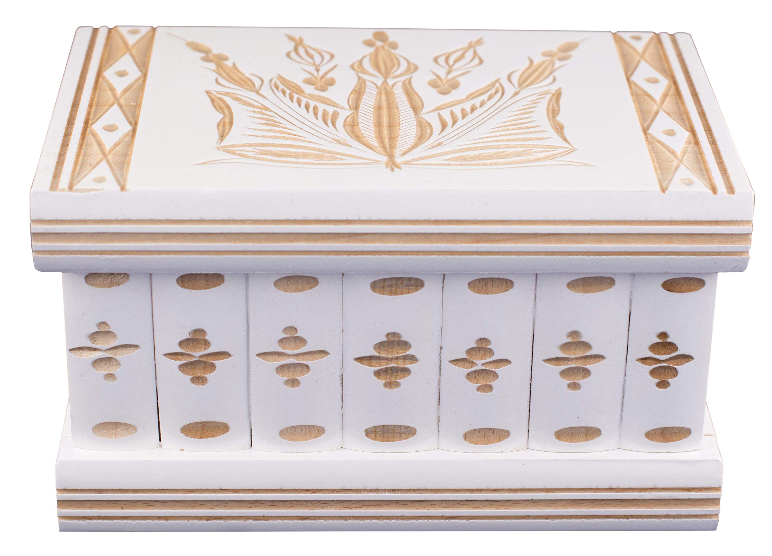 Kalotart Jewelry And Puzzle Box 2 In 1 - Handmade Wooden Case With Hidden Key And Removable Compartments - Beautiful Classical Wooden Carved Jewelry Puzzle Box May I Keep Your Secret? Est.1770