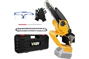 YAWV Mini Chainsaw for DeWalt 20V Max Battery, 6 Inch Cordless Chain Saw with Brushless Motor and Security Lock, Battery Powered Mini Chainsaw with 2 Replacement Chains for Wood Cutting,Tree Trimming