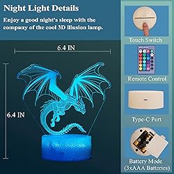 POSSHE Dragon Night Light, Dragon Gifts, 3D