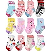 RATIVE Non Skid Anti Slip Cotton Dress Crew Socks With Grips For Baby Infant Toddler Kids Girls