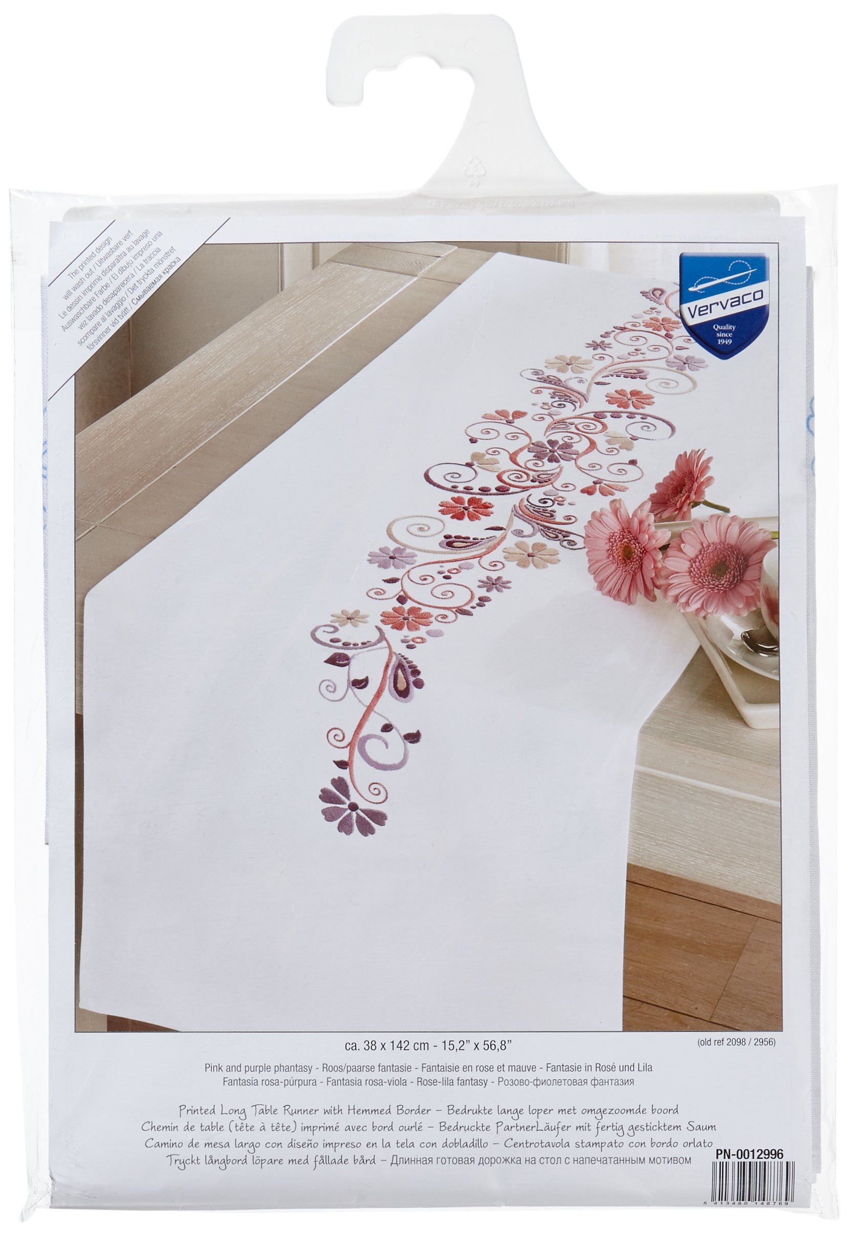 Vervaco Embroidery: Runner: Swirls & Flowers, 100% Cotton, Multi-Colour, 38 x 2 x 20 cm