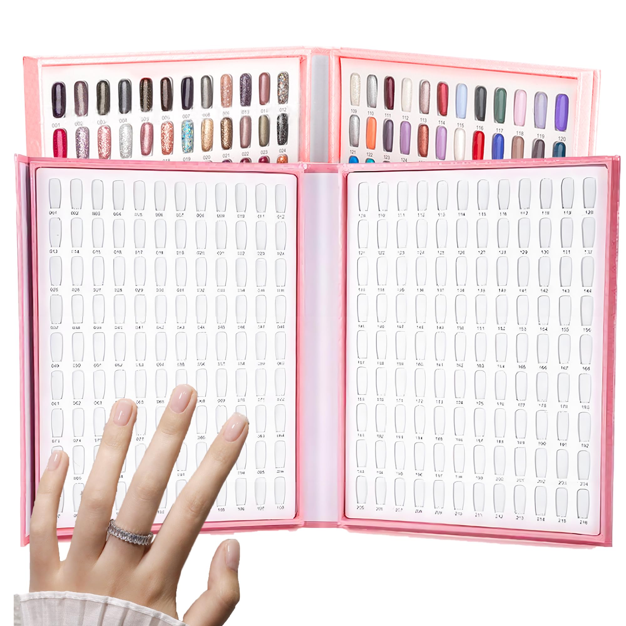 FGXY Nail Display Book, 216 Colors Nail Color Display Card Chart, Detachable Nail Colour Display Book, No Need Pasting, with 120pcs False Nail Tips for Nail Art Showing, for Nail Art Showing