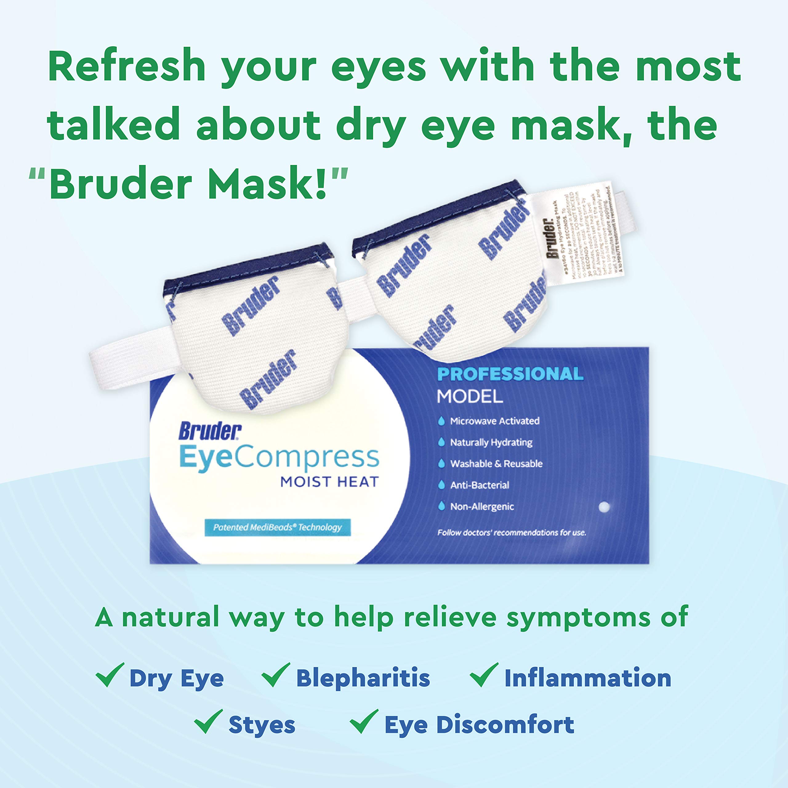 Bruder Moist Heat Eye Compress | Microwave Activated | Eye Mask | Reusable, Washable, and Non-allergenic | Fast Acting and Effective Relief for Dry Eye and Other Eye Irritation |(Pack of 2)