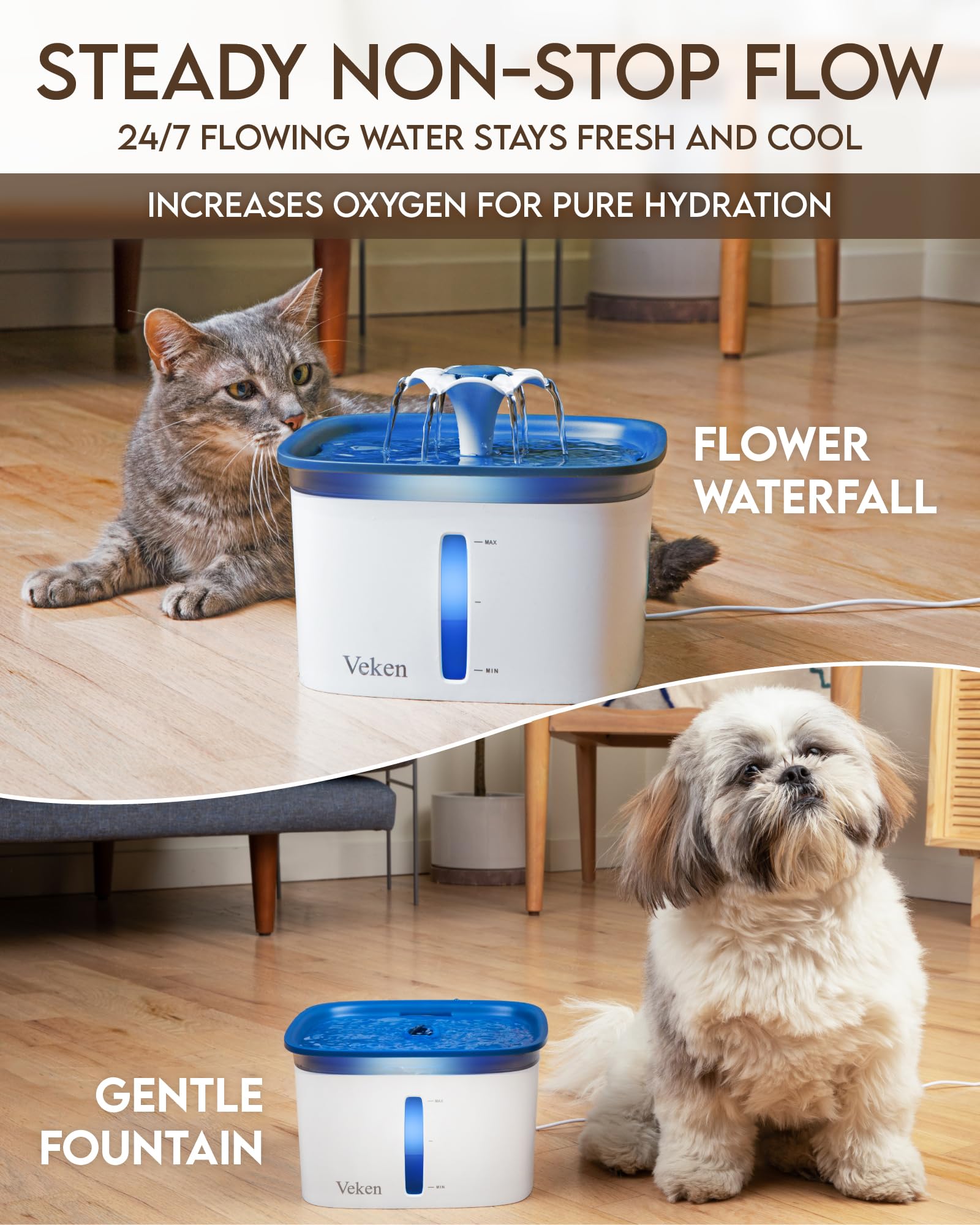 Veken 95oz/2.8L Pet Fountain, Automatic Cat Water Fountain Dog Water