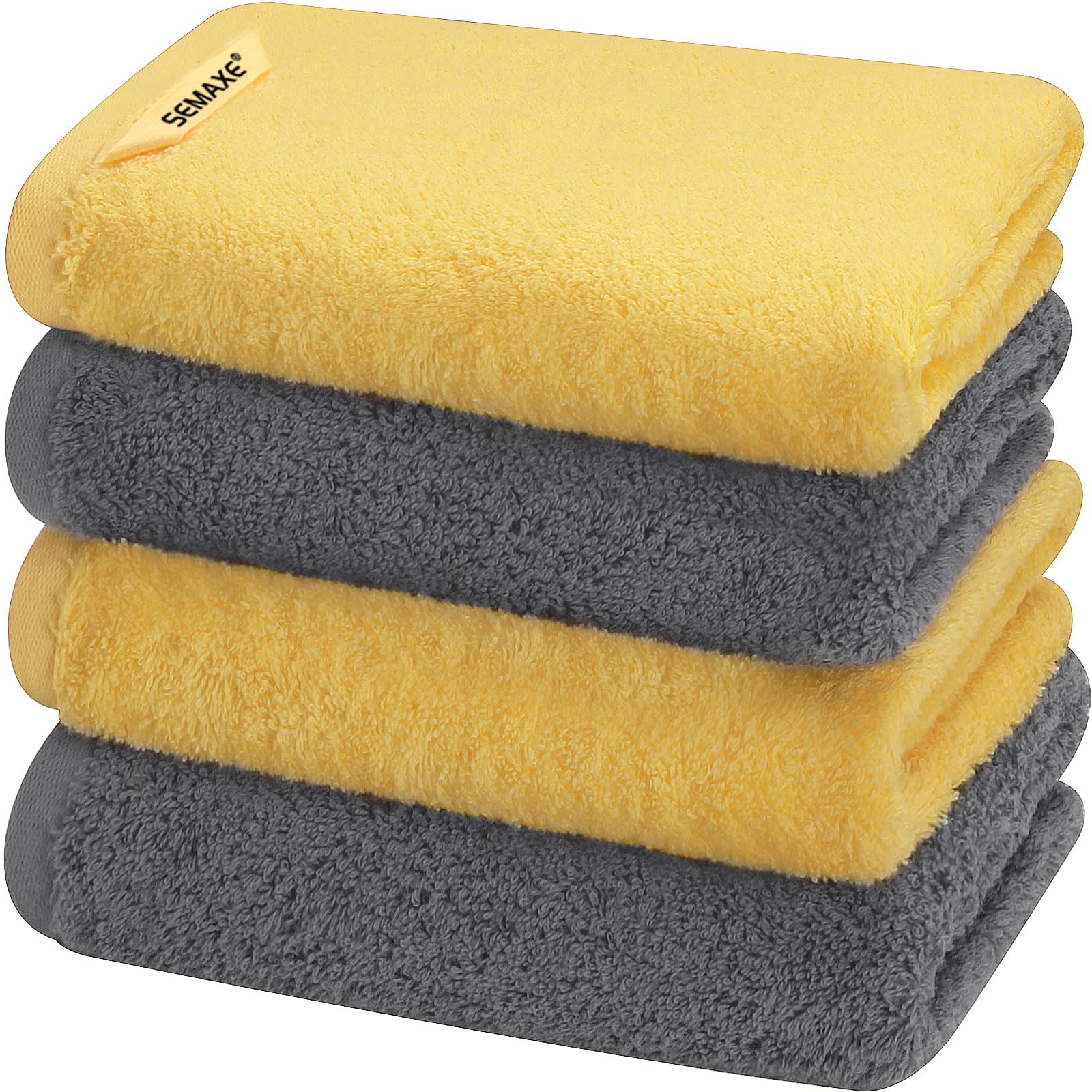 SEMAXE Towel Set, Bath Towels Hand Towels Washcloths,100% Cotton Towels for Bathroom (Grey + Yellow, 4 Pc Hand Towels)
