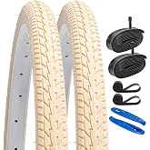 YUNSCM 26x1 3/8 (37-590) Beige Bike Tires Folding Replacement Tires Compatible with 26 x 1 3/8 26x1 3-8 Urban City Commuter/Road Color Bike Bicycle Tires(Y-1072)