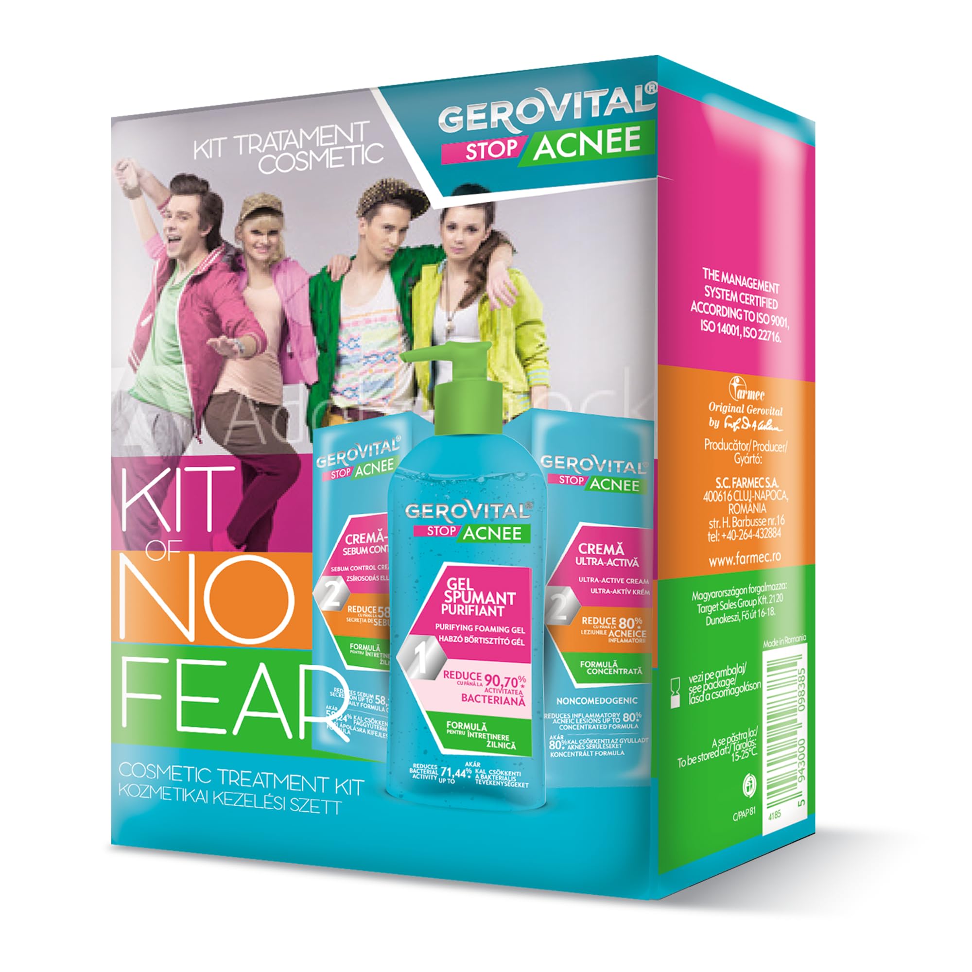 Gerovital Stop Acnee - Acne Treatment Kit – Cleansing Gel 150 ml, Sebum Control Cream 50 ml & Ultra-Active Spot Cream 15ml – Purifies, Mattifies, Reduces Blemishes