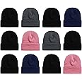 12 Pack Winter Beanie Hats for Men Women, Warm Cozy Knitted Cuffed Skull Cap, Wholesale