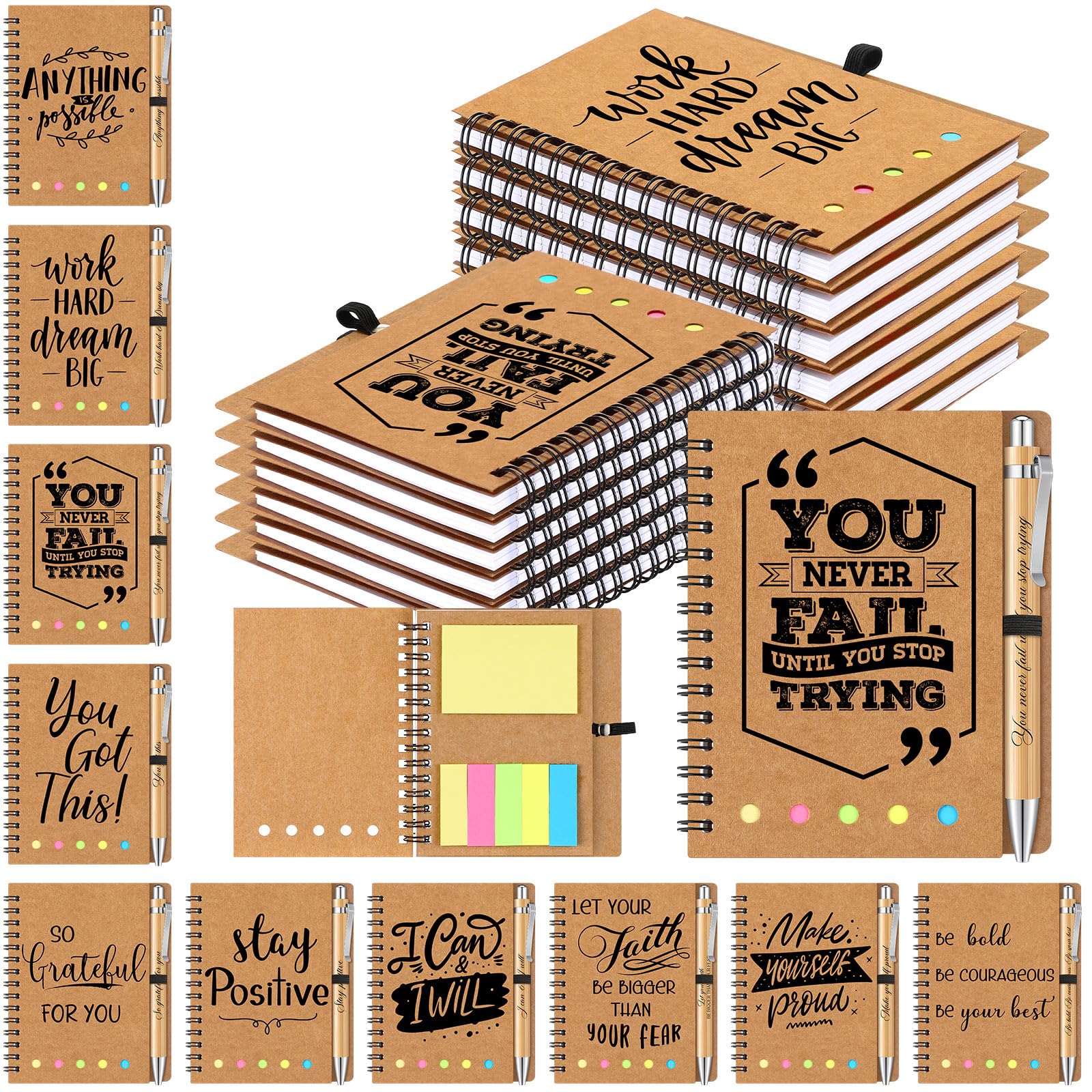 Nezyo 10 Set Thank You Teacher Gifts Teacher Appreciation Gifts Included 10 Pcs Spiral Gratitude Notebooks with Stick Notes and 10 Pcs Inspirational Bamboo Ballpoint Pen