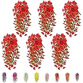 6-Pack Outdoor Artificial Flowers, 69-Flowered Large Morning Glory, Uv-Resistant Artificial Morning Glory,Perfect for Outdoor Decoration in All Seasons Such as Porches and Gardens (Red)