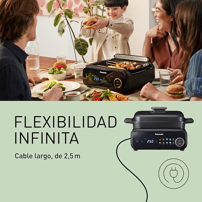 NF-GM400 Multi Cooker 4 em 1, grelhador elétrico, frita, cozinha lenta, churrasco, vapor, salteado, 1400 W, 40-250 °C, 9 modos automáticos, extrator de fumo, tabuleiros aptos para máquina de lavar loiça