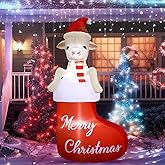 Leyndo 5 ft Christmas Inflatables Outdoor Decoration Inflatables Goat in Xmas Stocking LED Lighted Blow up Goat Christmas Decorations Farm Animal Inflatable for Home Lawn Yard Garden Holiday Party