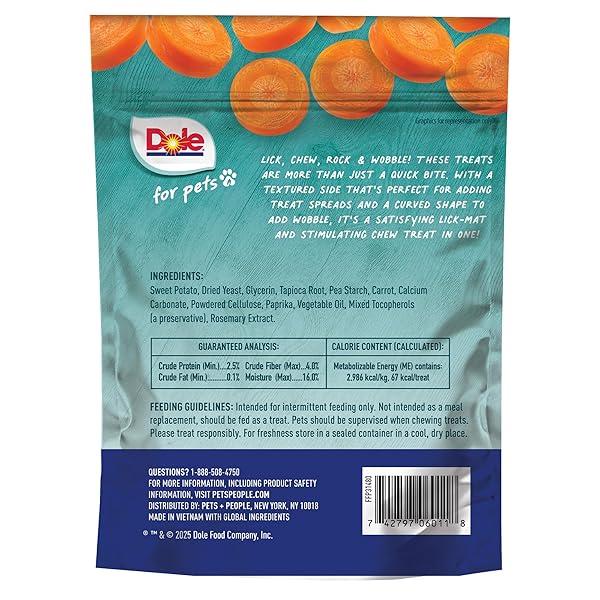DOLE FOR PETS FRESHLY FETCHED LASTING CHEW, CARROT FLAVOR DOG TREATS, SMALL BREEDS, NO WHEAT, CORN, SOY, ARTIFICIAL FLAVORS, COLORS, OR ANIMAL PRODUCTS, 8 OUNCES, 10 CHEWS