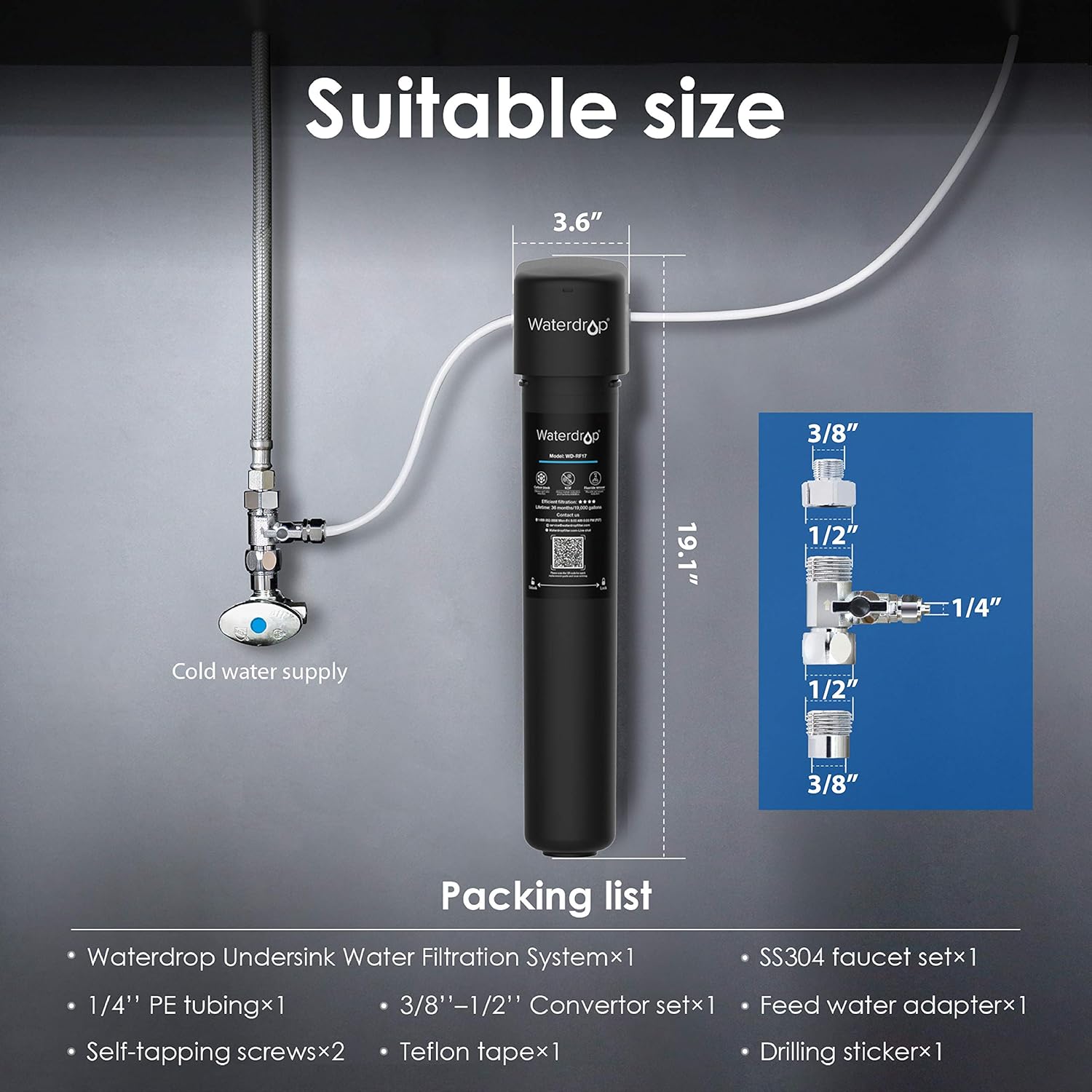 Waterdrop 17UB Under Sink Water Filter System, 3-Year Ultra Long Lifetime Drinking Water Filtration System, with Dedicated Brushed Nickel Faucet, Removes 99% Lead, Chlorine, Bad Taste & Odor, USA Tech - - 