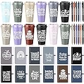 LemonRoad 36 Pcs Teacher Appreciation Gifts Bulk 16 oz Plastic Coffee Cup with Lid and Straw Notebooks and Pens Bulk Thank You Gift Set for Mentor Counselor (Apple for Teacher,Morandi)