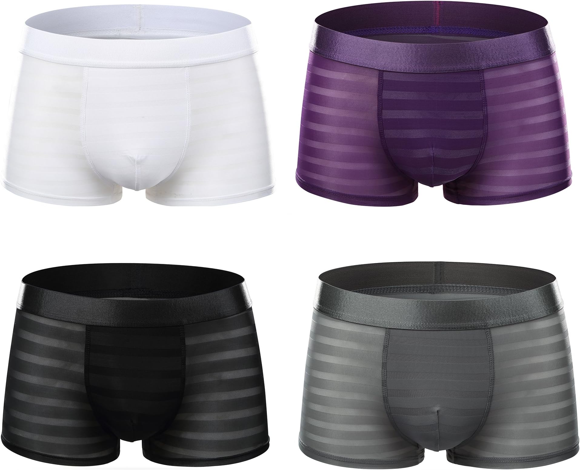 Vogyal Men See Through Underwear Sexy Mens Lingerie Mesh Breathable Boxer Briefs(Pack of 4)