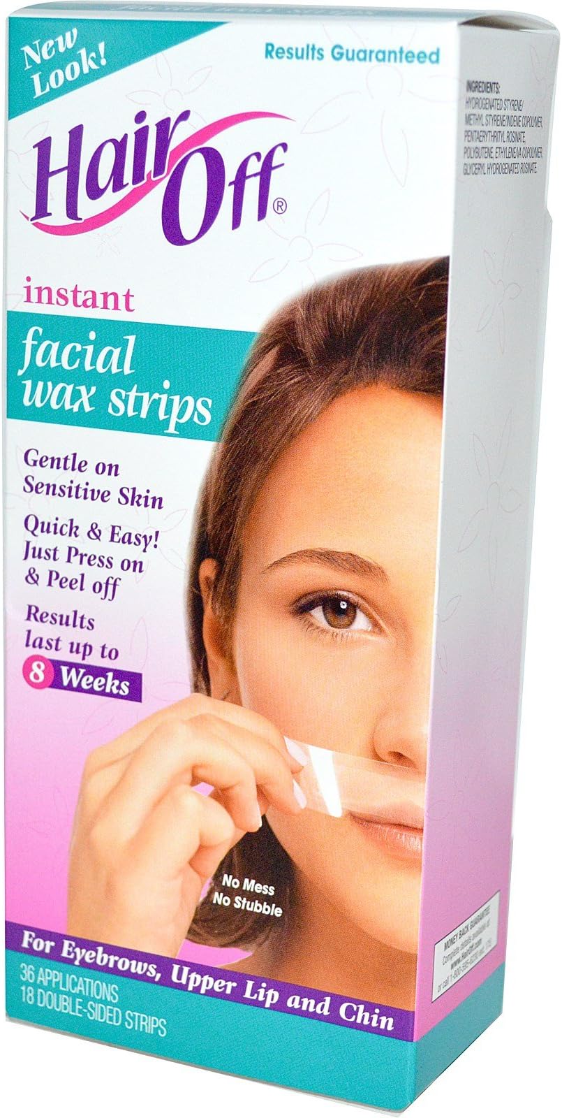 HairOff, Instant Facial Wax Strips, 18 Double-Sided Strips - 2pc