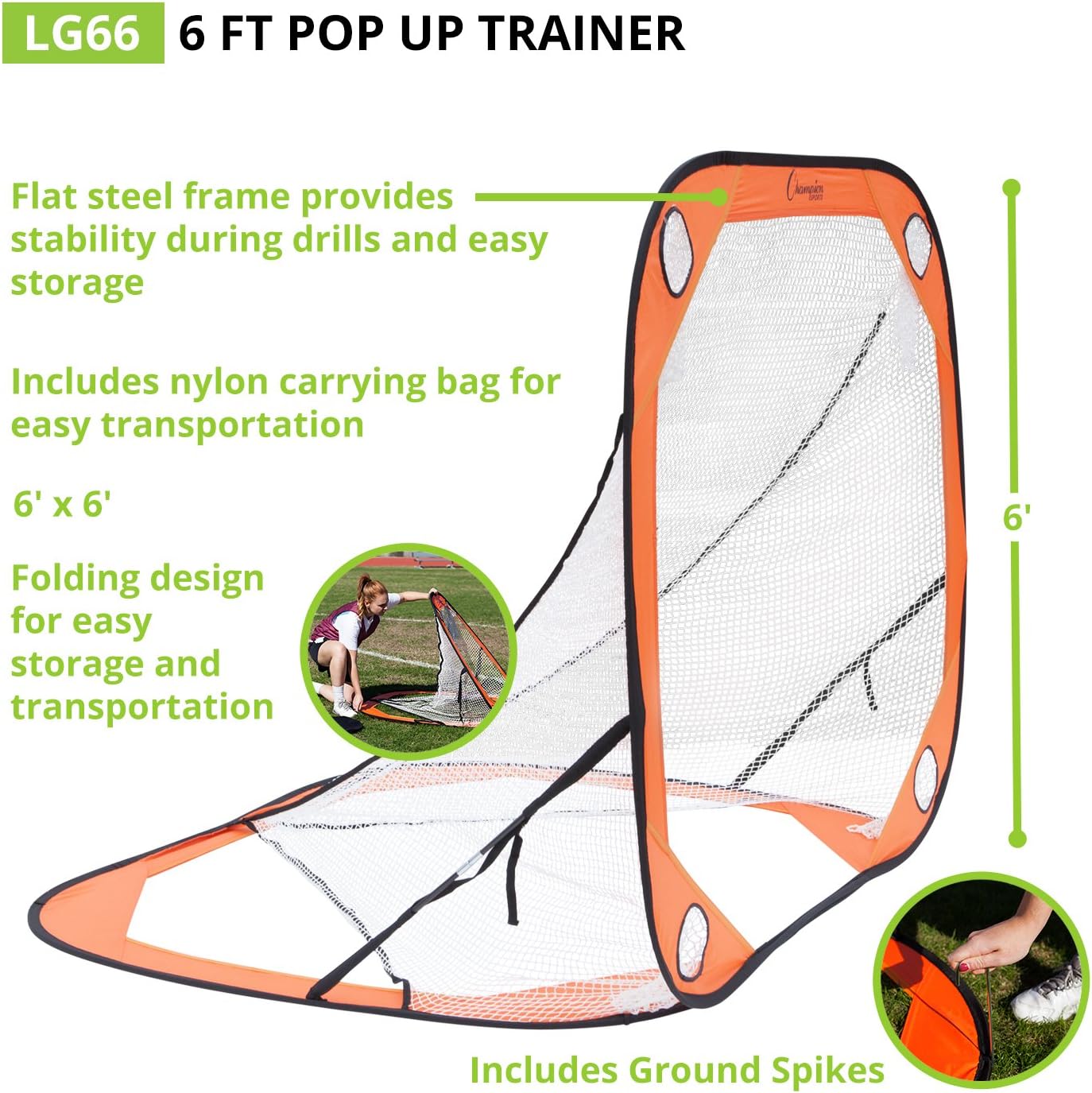 Champion Sports Lacrosse Training Goal: Pop Up & Backyard Shooting Net, Orange, 6 X 6-Feet: Sports & Outdoors