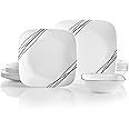 Corelle Vitrelle 18-Piece Service for 6 Dinnerware Set, Triple Layer Glass and Chip Resistant, Lightweight Square Plates and Bowls Set, Simple Sketch