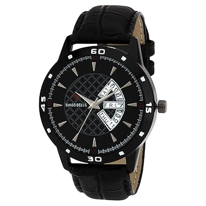 Svviss Bells Original Black Dial Black Genuine Leather Strap Day and Date Chronograph Mens Wrist Watch - TA-966
