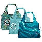 ChicoBag Vita Reusable Bag with Built-In Pouch and Carabiner Clip | Large-Capacity Shoulder Bag | Eco-Conscious Packable Tote | Variety 3pk - Calm, Dream, & Aqua Dandelion (Pack of 3)