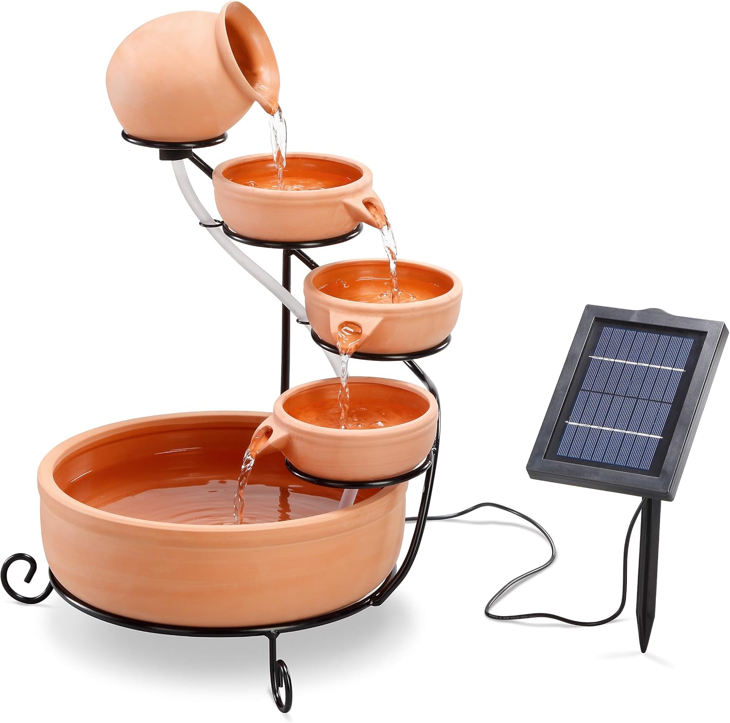 Solar Kaskadenbrunnen Livorno Terrakotta - 2 Watt Solarmodul mit Direktbetrieb - verschleißarme Pumpe - Springbrunnen Wasserspiel Gartenbrunnen Solarbrunnen - Größe ca. 31x31x55 cm, esotec 101302