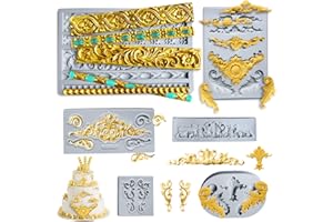 Acxydm 6PCS Baroque Silicone Mold Set - Fondant Border, Relief, Scroll, Chocolate, Filigree, Lace Molds for Wedding Cake Deco