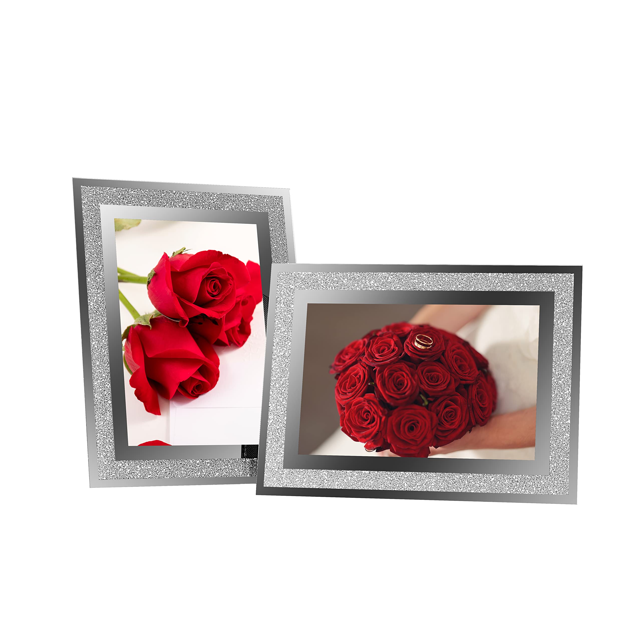 LOKCASA 4x6 Glass Photo Picture Frames,Sparkly Silver Border Frames, 2 Pack for Wedding Family etc. Photos