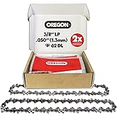 Oregon 2-Pack Chainsaw Chain 3/8" LP Pitch, .050" (1.3 mm) Gauge for 18" (45cm) Bar, 62 Drive Links – Low-kickback Replacement Saw Chain, Fits Husqvarna, Echo, Poulan, Homelite, Craftsman and more