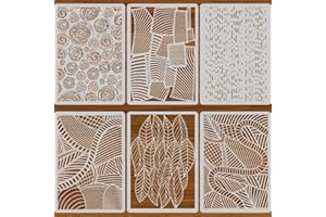 PRESSINART 6Pcs 6 Styles Mixed Media Stencils Abstract Texture Stencils 12 x 8.3 Inch Leaves Lines Textures Pattern Rectangle
