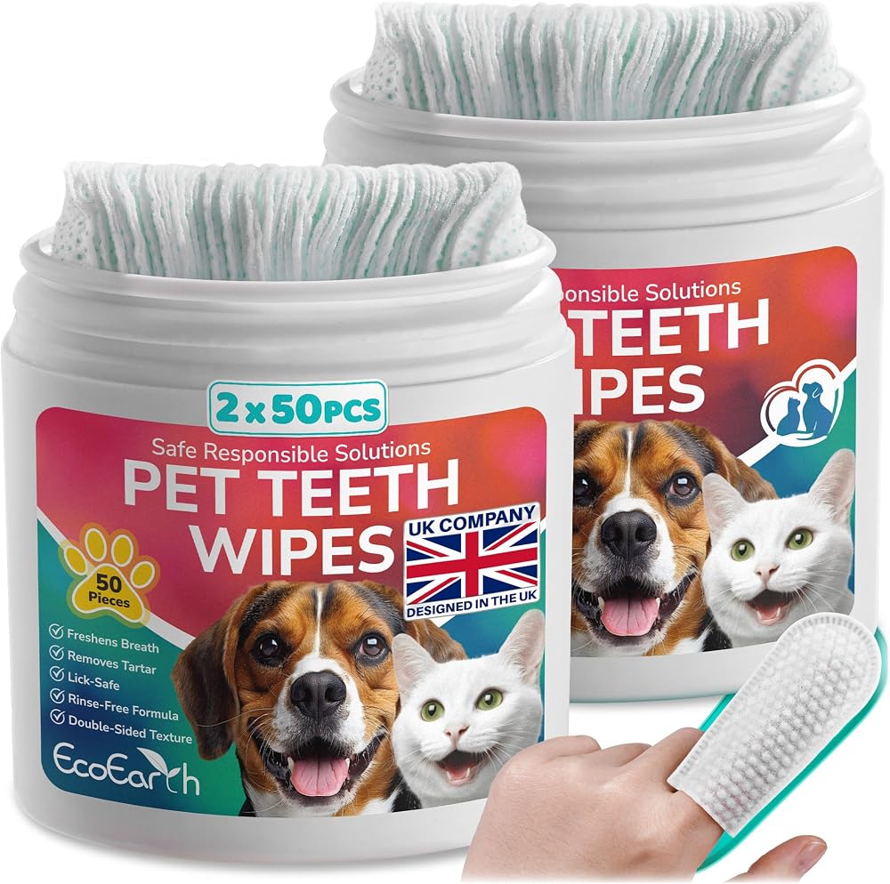 EcoEarth Premium Teeth Cleaning Wipes for Dogs & Cats 100 Pcs