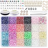EuTengHao 6/0 Glass Seed Beads Small Craft Beads for DIY Bracelet Necklaces Crafting Jewelry Making Supplies with Jewelry Accessories & Two 0.8mm Clear Bracelet String (4mm, 24 Colors)