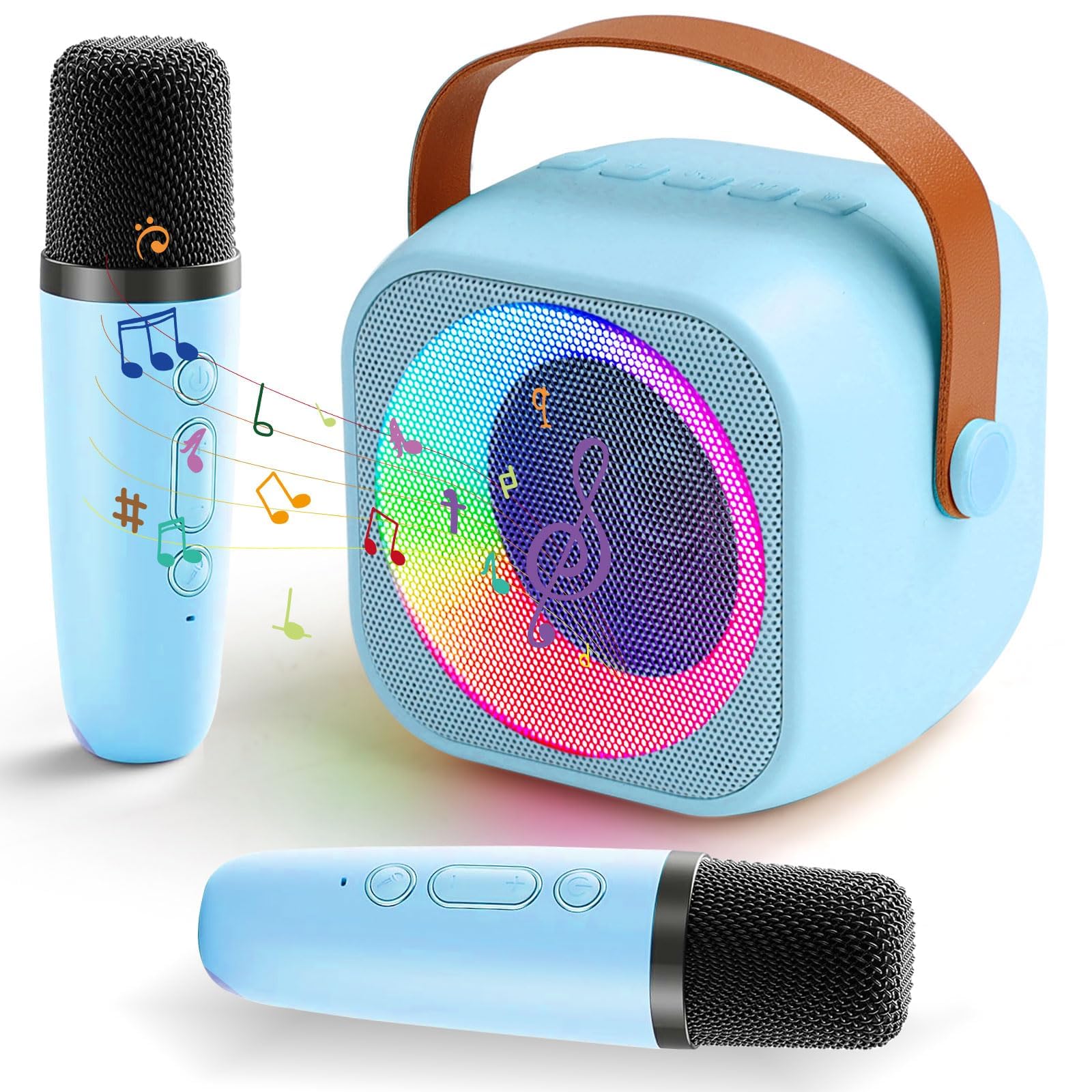 Karaoke Machine for Kids Adults, Portable Bluetooth Speaker with Wireless Microphone and LED Lights, Birthday Gifts for Girls Ages 4, 5, 6, 7, 8, 9, 10, 12+(Blue2)