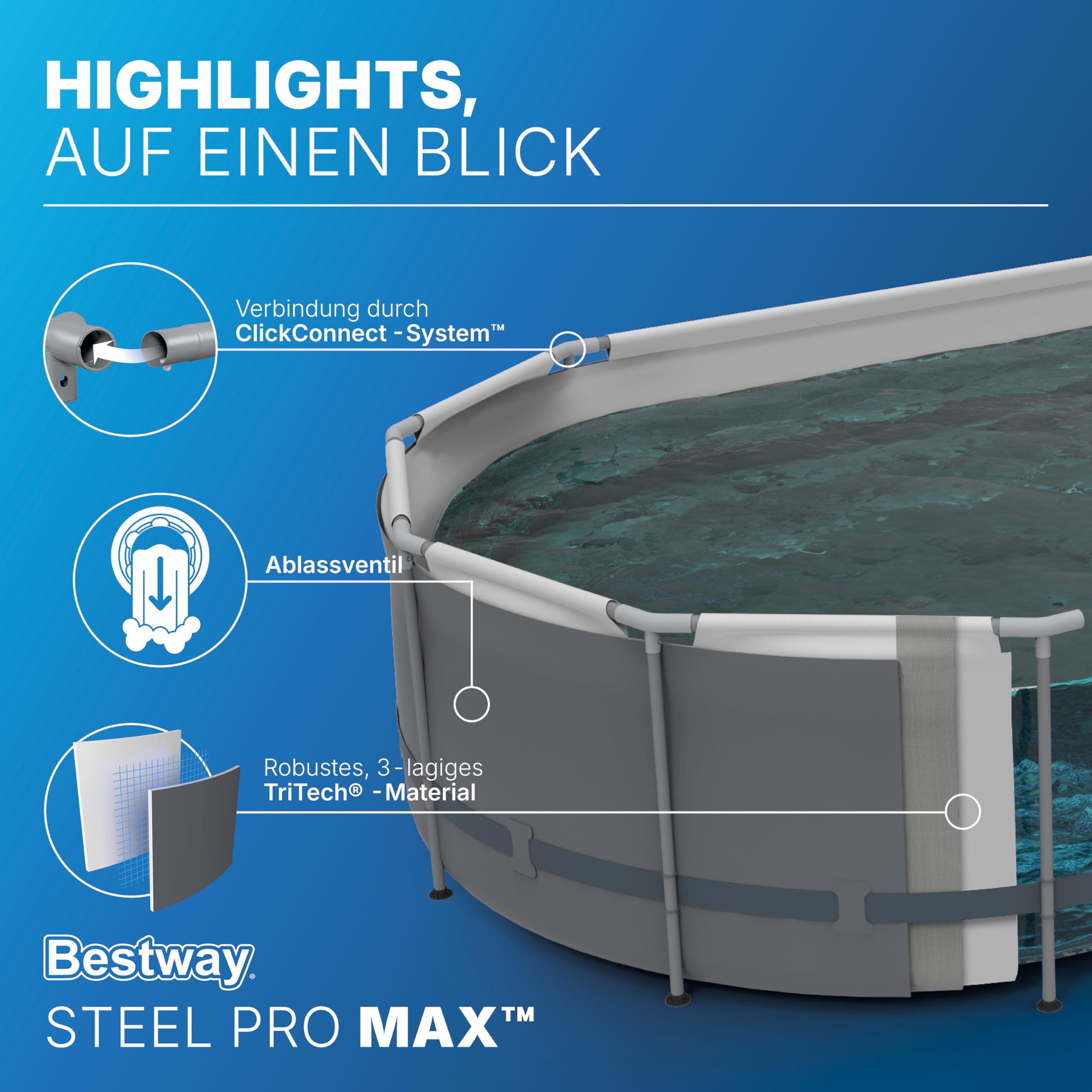 Bestway Power Steel Frame Pool Set mit Filterpumpe 427 x 250 x 100 cm, grau, oval 7