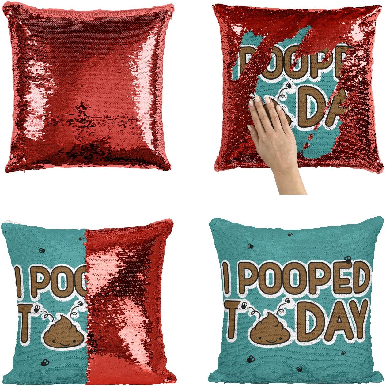 I Pooped Today Flies Poop_005768 Sequin Pillow, Funny