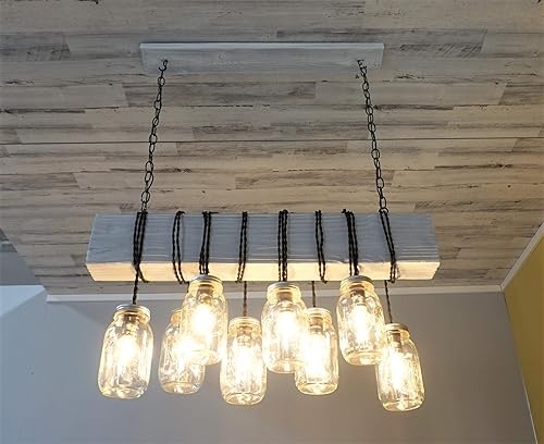 Amazon Com Farmhouse White Chandelier Rustic Wood Beam Hanging