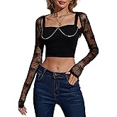 JOKELAMB Women Lace Bolero Shrug See Through Floral Cardigan Sheer Mesh Cropped Y2K Going Out Tops